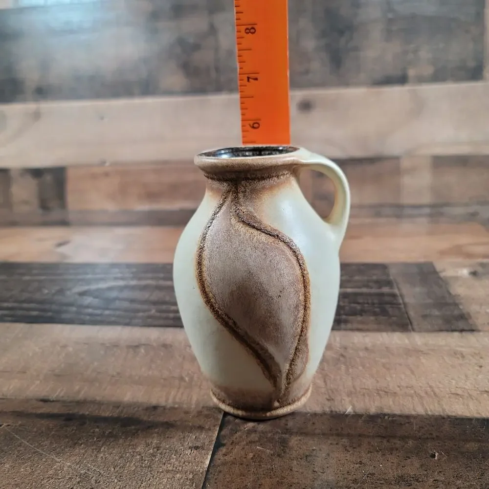 Vintage Bay Keramik West German Brown & Beige Handle Vase Jug 651-14 5.5